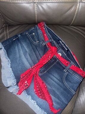 Wallflower Two-Tone Blue Denim Shorts with Contrast Stitching